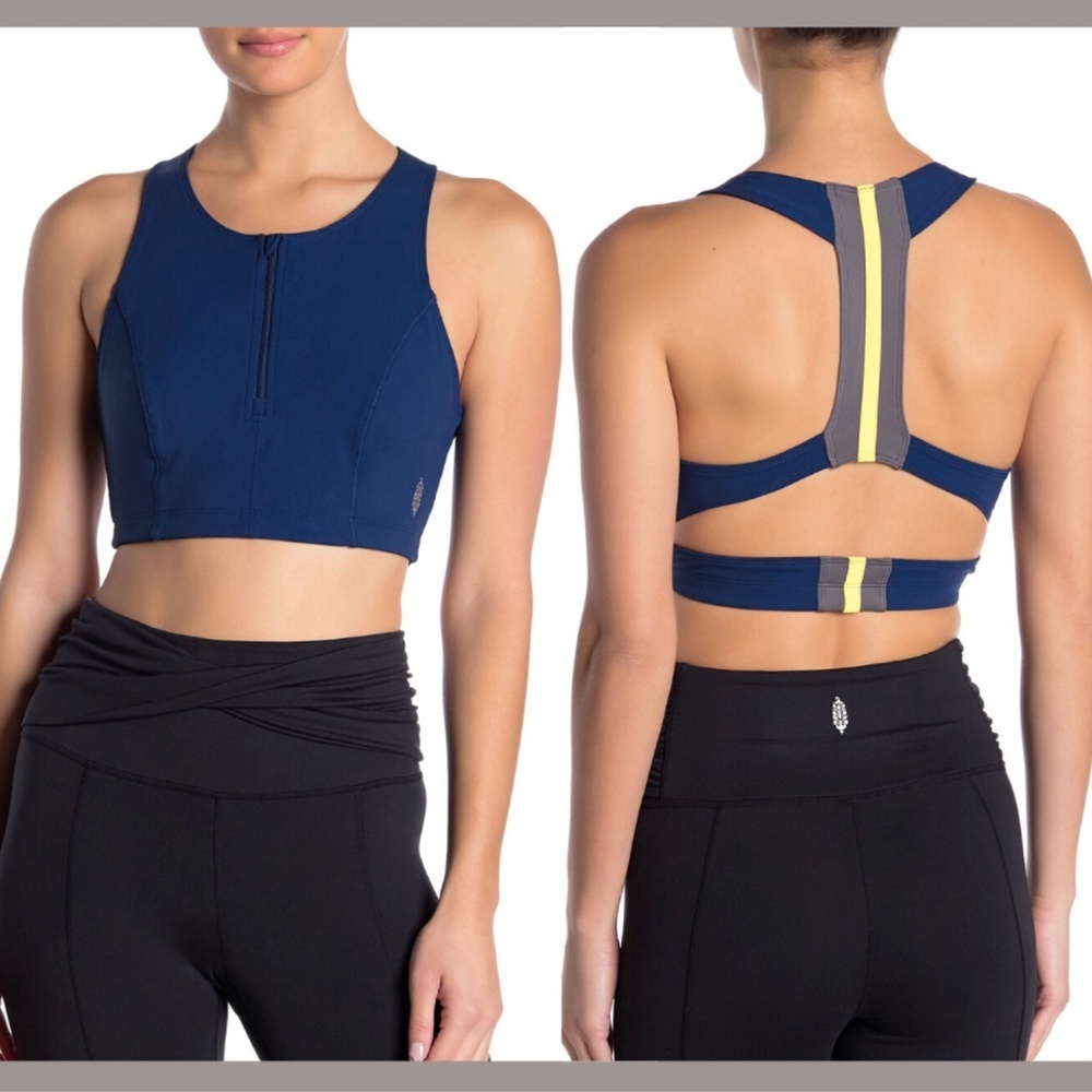 NWT $58 Free People FP Movement Delta Zip Sports Bra in‎ Navy [SZ Small ]